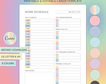 Work from Home Planner Personal Daily Planner Daily Hourly Schedule Work Day Organizer Planner Page Printable Work Planner Daily To Do List