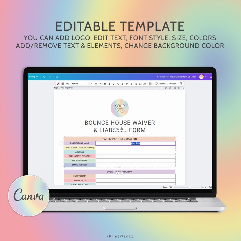 Bounce House Liability Waiver Form Template Bounce House Rental Agreement Contract Liability Release Form Bounce House Business Forms Canva