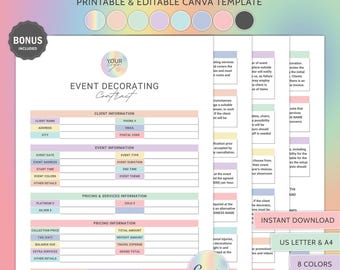 Event Decorating Service Contract Editable Event Planning Services Event Decor Rental Agreement Party Decorator Business Forms US Letter A4