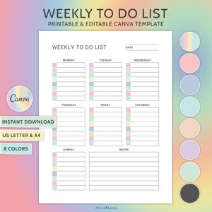 Weekly To Do List Printable Weekly Task List Template Weekly Planner Printable To Do List Minimal To Do List Editable To Do List Template