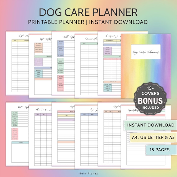 Pet Care Planner Printable Dog Care Planner Printable Pet Planner PDF Dog Health Tracker Pet Care Journal Dog Care Organizer Vet Appointment