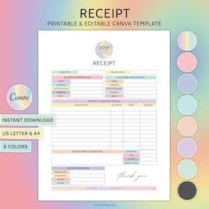 Editable Receipt Template Small Business Digital Receipt Form Customer Receipt Sales Receipt Canva Template Instant Download Receipt Print