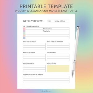Weekly Review Printable Insert Template Weekly Reflection Journal Pages Weekly Summary Weekly Evaluation Week In Review Editable Canva File