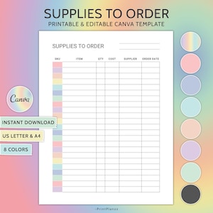 Supplies To Order Supplies Tracker Printable Inventory Tracker Small Business Tool Stock In Store Tracker Supplies Management Form Canva PDF