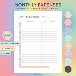 Monthly Expense Tracker Template Business Form Editable Canva Template Printable Financial Budget Planner Monthly Expenses Spending Tracker