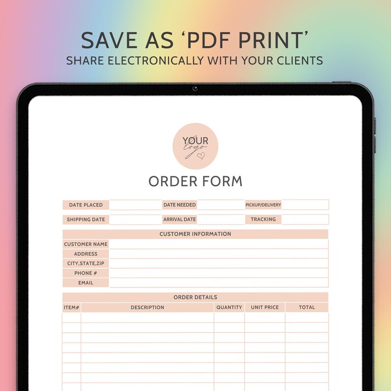 Order Form Template Editable Small Business Order Form Customer Order ...