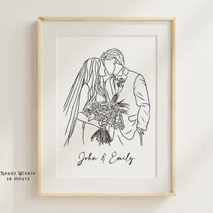 One Line Drawing Custom Couple Portrait Custom Family Gift Personalized Anniversary Gift Wedding Gift For Her Custom Line Drawing From Photo