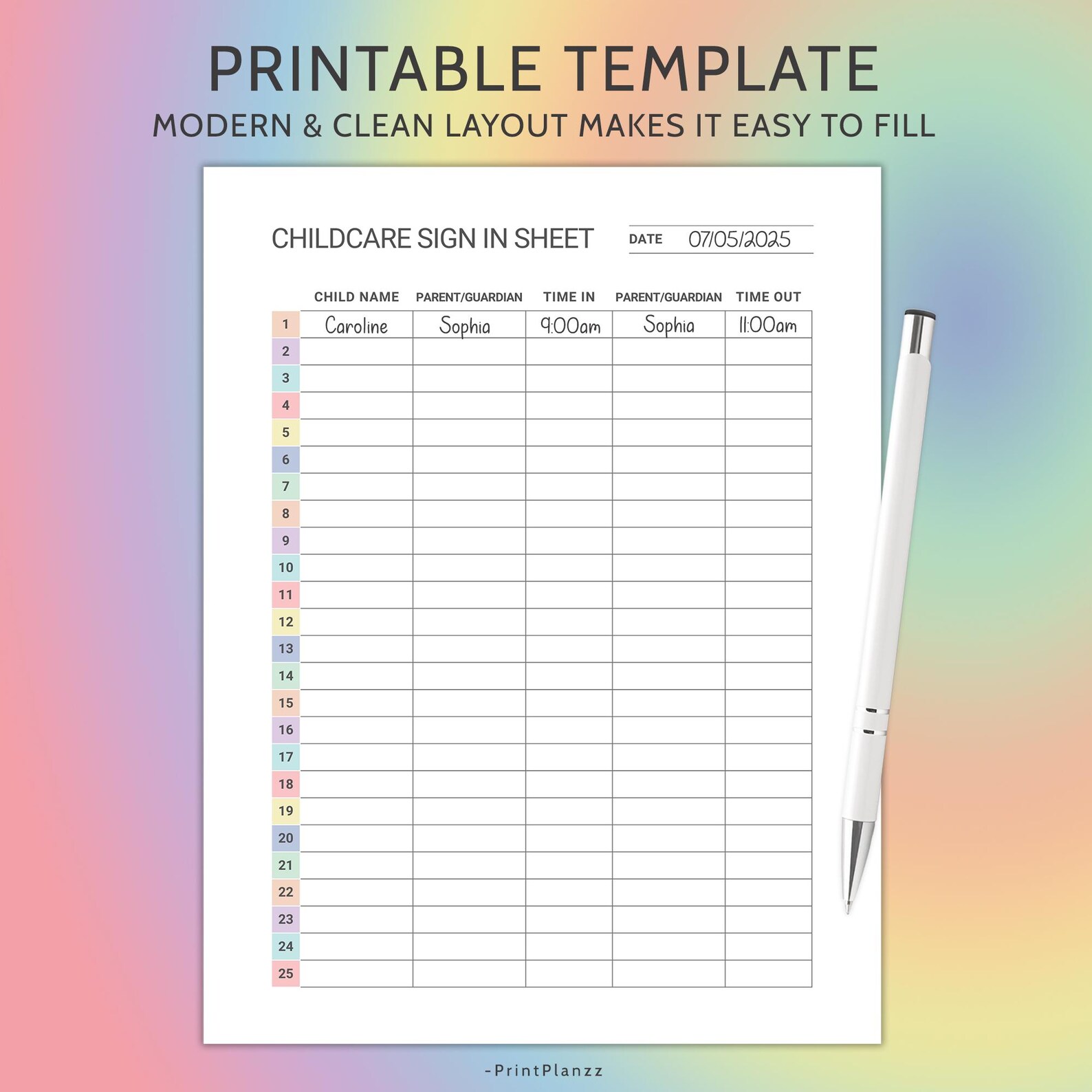 Editable Sign in Log Printable Childcare Sign in Sheet Childcare Daily ...
