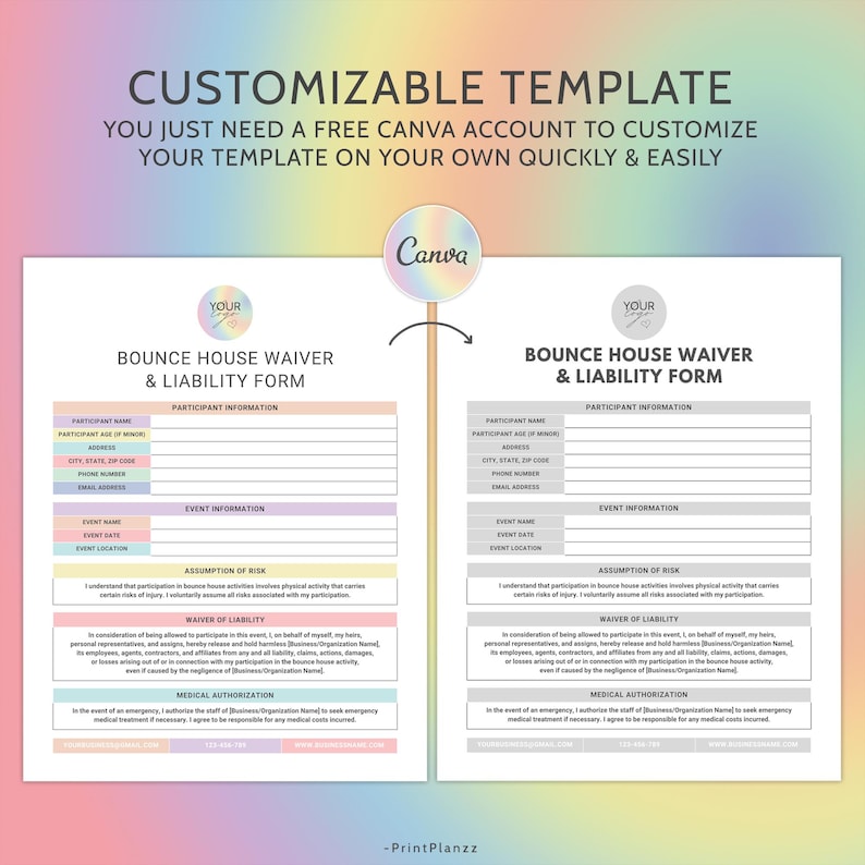 Bounce House Liability Waiver Form Template Bounce House Rental Agreement Contract Liability Release Form Bounce House Business Forms Canva