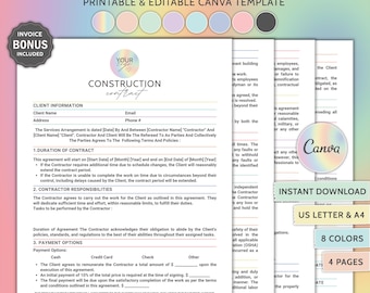 Editable Construction Contract Agreement Template Construction Agreement Form Printable Construction Work Contract Template Contract Form A4