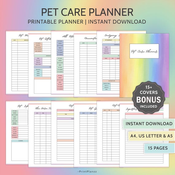 Pet Care Planner Printable Dog Care Planner Printable Pet Planner PDF Dog Health Tracker Pet Care Journal Dog Care Organizer Vet Appointment