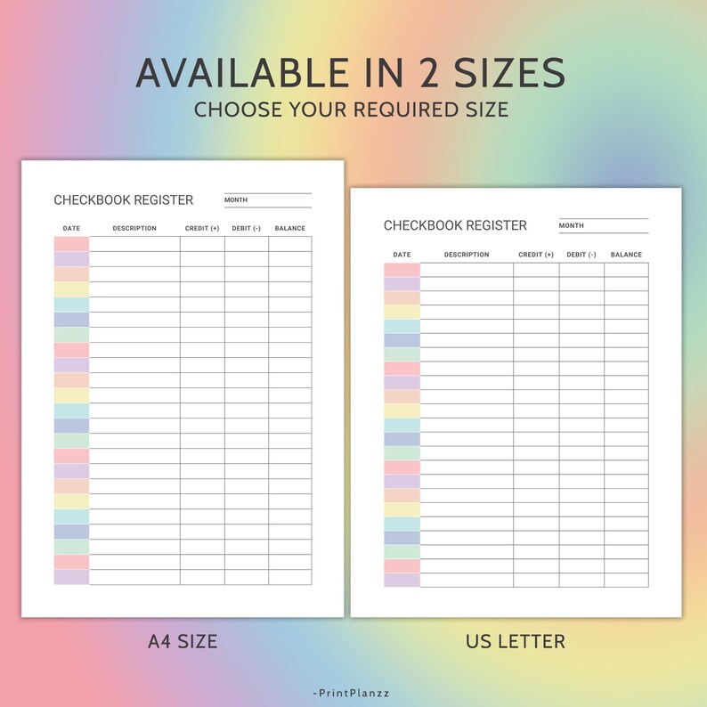 Checkbook Register Printable Bank Transaction Register Checkbook Log ...