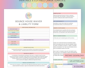 Bounce House Liability Waiver Form Template Bounce House Rental Agreement Contract Liability Release Form Bounce House Business Forms Canva