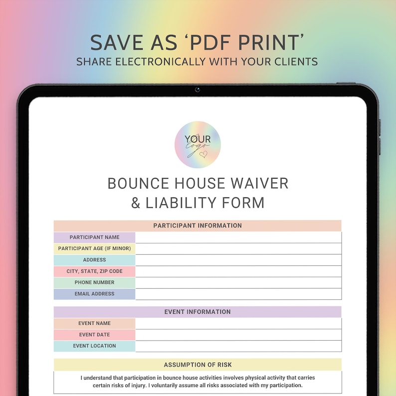 Bounce House Liability Waiver Form Template Bounce House Rental Agreement Contract Liability Release Form Bounce House Business Forms Canva