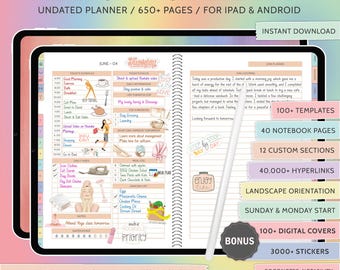Digital Planner All In One Undated iPad & Android Planner Goodnotes Planner Digital Calendar Daily Weekly Monthly Journal 2025 iPad Planner