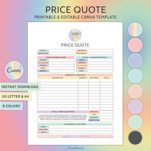 Editable Price Quote Template: Small Business Form (A4/US Letter) (Digital Download)