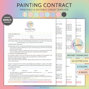 Painting Contract Canva Editable Residential Painting Service Contract Painting Agreement Form Painting Contracts Templates Painting Artist