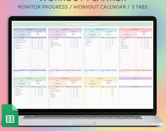 Planificador de ejercicios, Hojas de cálculo de Google, Rastreador de ejercicios, Plantilla de planificador de actividad física, Rastreador de levantamiento de pesas, Rastreador de pilates, Calendario de entrenamiento mensual 2025