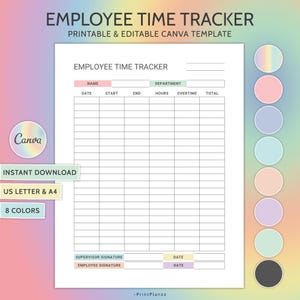 Editable Employee Timesheet Template: Printable Time Tracker (PDF Download A4/US Letter)