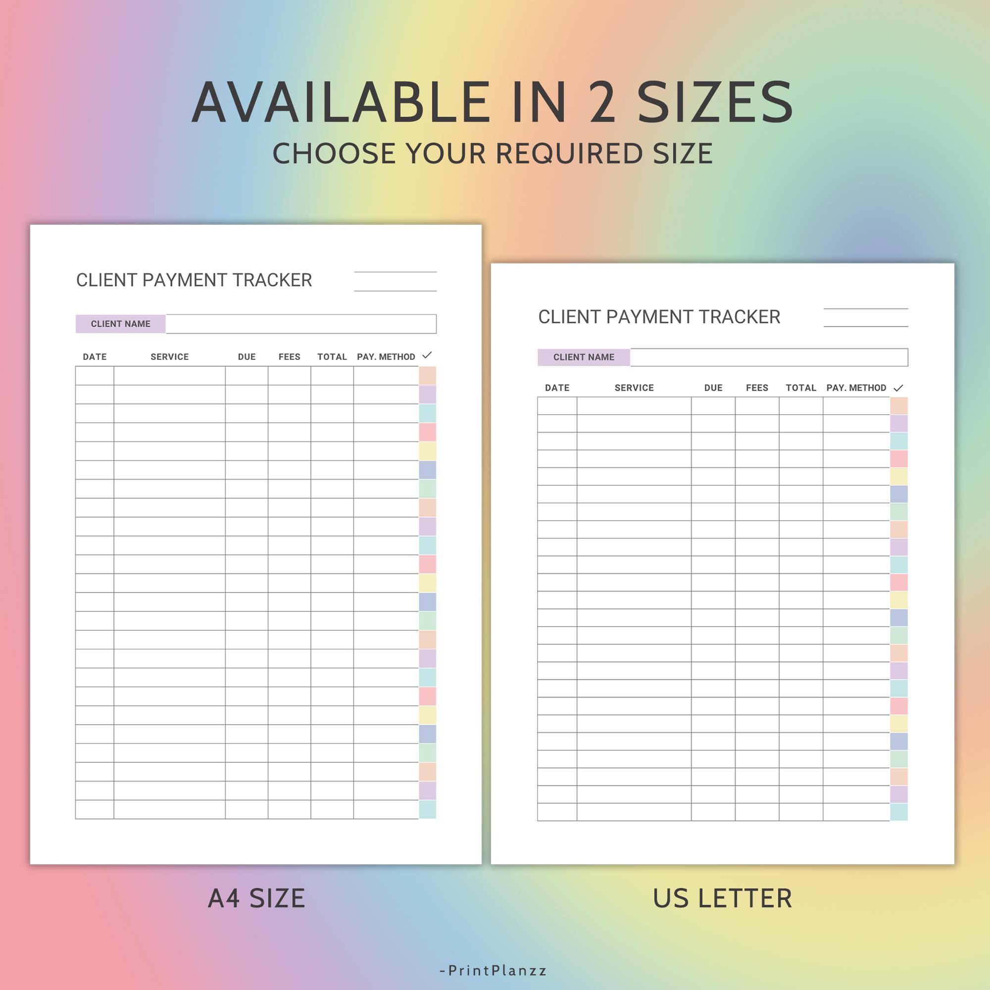 Payment Tracker PDF Printable Client Payment Log Editable Payment ...