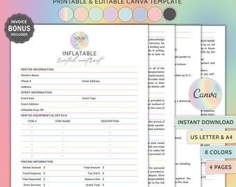Inflatable Rental Agreement Editable Inflatable Rental Contract Template PDF Bounce House Rental Contract Printable Template US Letter & A4
