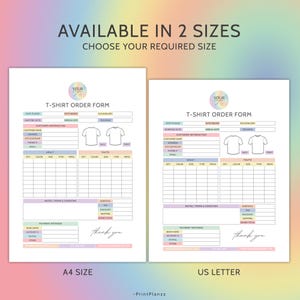 Tshirt Order Form Editable Template T-Shirt Order Form Template T Shirt Order Form Custom Order Form Small Business Form Purchase Order Form