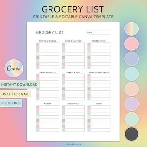Editable Grocery List Template: Minimalist Planner (Canva PDF Print Download A4/US Letter Size)