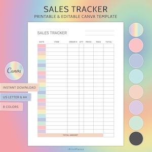 Tracker des ventes PDF imprimable Ventes commerciales en ligne Modèle de suivi des ventes modifiable Canva Modèle de fiche de vente Side Hustle Rapport quotidien des ventes
