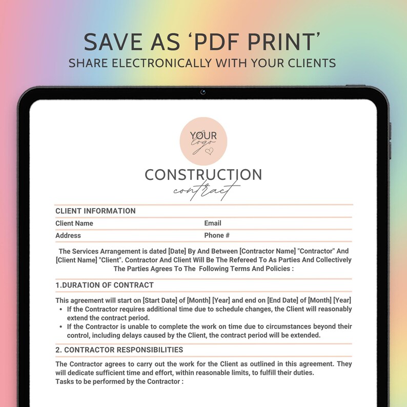 Editable Construction Contract Agreement Template Construction ...