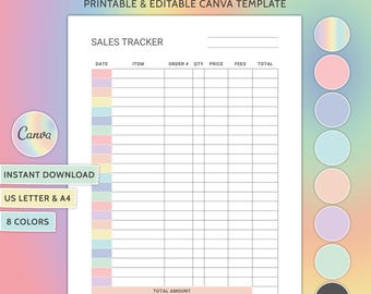 Sales Tracker Printable PDF Online Business Sales Canva Editable Sales Tracker Template Side Hustle Sales Record Template Daily Sales Report