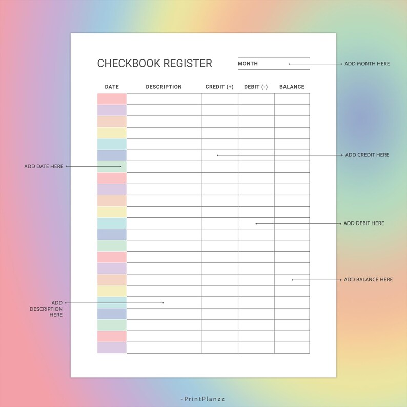 Checkbook Register Printable Bank Transaction Register Checkbook Log ...