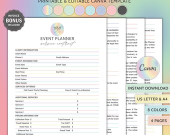 Event Planner Contract Template Editable Event Planner Services Contract Event Planning Forms Wedding Planning Contract Client Forms Bundle