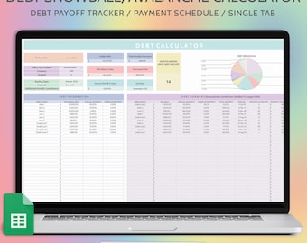 Calculatrice du remboursement de la dette Feuille de calcul boule de neige de la dette Calendrier de paiement Tracker boule de neige des avalanches de dette Tracker numérique de la dette