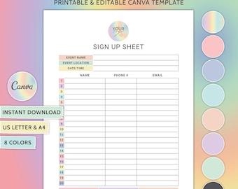 Sign Up Sheet Template Canva Editable Signup Sheet Printable Sign Up Sheet Sign Up Form Event Sign Up Sheet Sign Up List Party Sign Up Sheet
