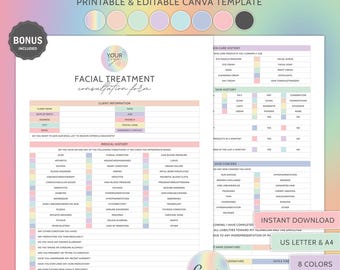 Facial Consultation Form Facial Intake Form Skincare Forms Editable Esthetician Forms Esthetician Intake Form Esthetician Skincare Forms PDF