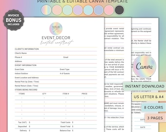 Event Decor Rental Agreement Editable Party Wedding Decor Rental Contract Event Equipment Rental Agreement Event Decoration Rental Forms PDF