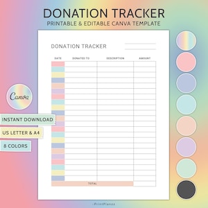 Donation Tracker Printable Tithe Tracker Charitable Donation Financial Planner Donation Log Donation Sheet Donation Goal Charity Planner PDF