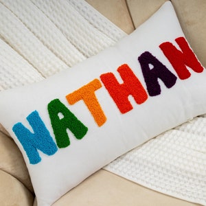 Custom Name Punch Needle Pillow, Personalized Pillow, Personalized Gift, Name Pillow, Needlepoint Pillow,  Dorm Decor, Baby Shower Gift