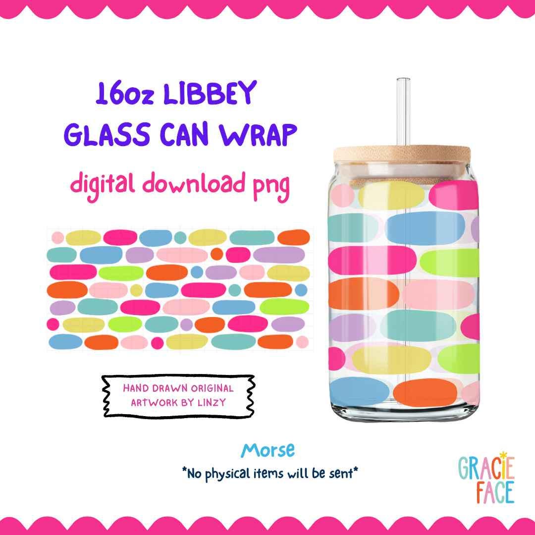 16oz Libbey Glass Can Wrap PNG UVDTF Digital File Hand Drawn Colorful ...