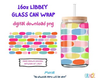 16oz Libbey Glass Can Wrap PNG UVDTF Digital File Hand Drawn Colorful Bubble Shapes Sublimation Printed Vinyl Transparent Wrap Abstract