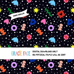 Seamless Pattern Hand Drawn PNG Design Repeat Tile Design Colorful Shapes Sublimation Fabric Paper Tumbler Digital Download Dove Heart Black