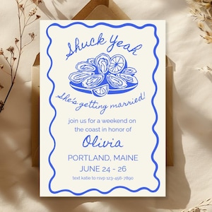 Coastal Oyster Bachelorette Invite and Itinerary: Shuck Yeah She's Getting Married (Canva Digital Download)