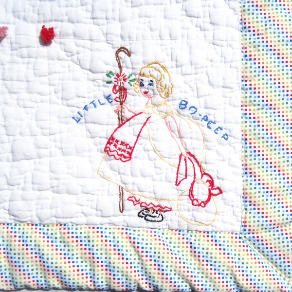 Vintage Doll Quilt Vintage Hand Embroidered Doll Quilt Nursery Rhymes Doll Quilt Vintage Baby Quilt Antique Baby Quilt Vintage Baby Blanket