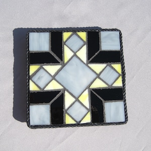 Trivet, Mosaic Trivet. Hot Dish Mat, Glass Mosaic Hot Dish Holder, Grey and Yellow Trivet