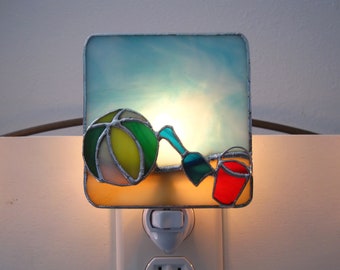 Beach Night Light, Summer Stained Glass Night Light, Beach Glass Night Light