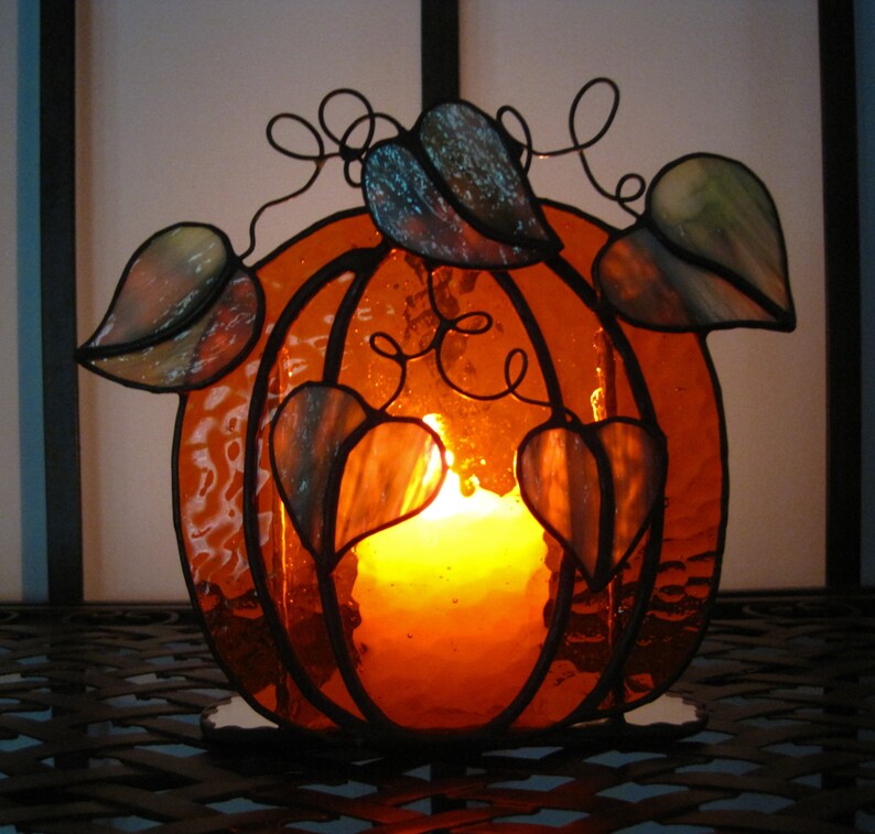 Autumn Pumpkin Stained Glass Candle Holder Etsy