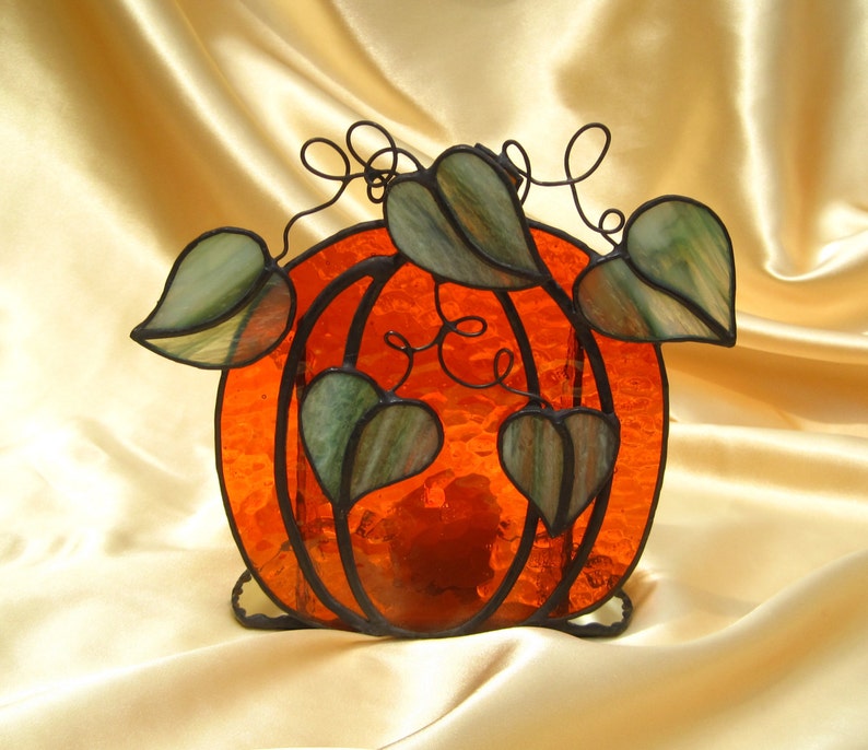 Autumn Pumpkin Stained Glass Candle Holder Etsy