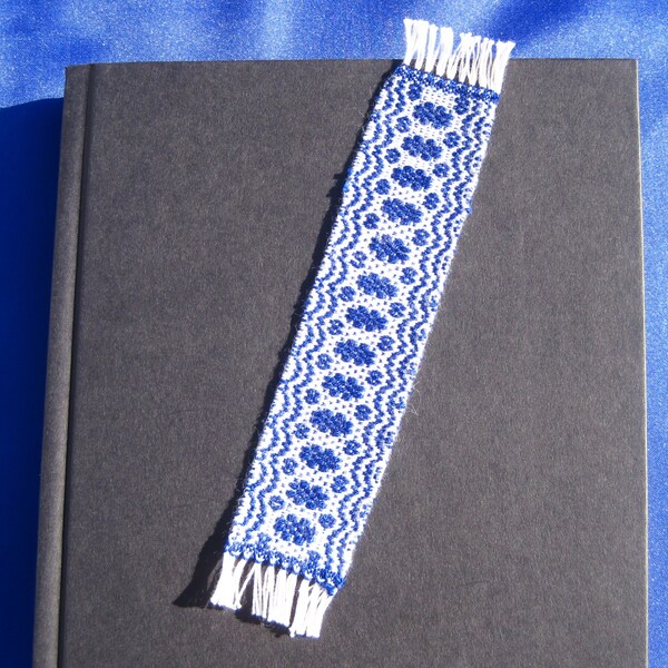 Bookmark, Handwoven Mayflower Bookmark, Bookmark Overshot Weaving, Royal Blue Bookmark