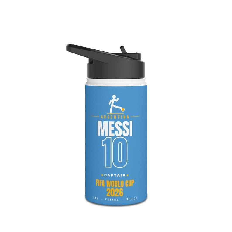 Lionel Messi Stainless Steel Water Bottle - World Cup Soccer Fan Gift 12oz