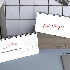 Desktop Calendar 2025, 12 Red Flags for the year, Birthday Calendar, Office Desk Planner, Relationship Gifts, Gifts For Him, Gifts For Her